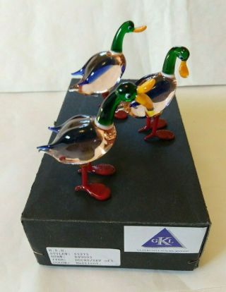 Vintage Set Of 3 Glass Ducks By Gkl Glass Company In Germany