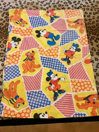 Vintage Walt Disney Productions Mickey Minnie Mouse Pluto Flat Twin Sheet