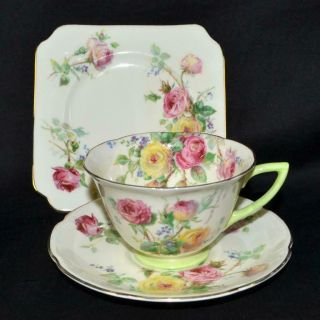 Vintage Royal Doulton Moss Rose Trio Tea Cup Saucer Tea Plate C.  1942