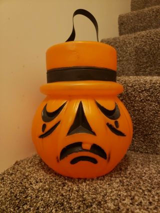 Vintage 60s Bayshore Blow Mold Halloween 2 - Face Hi - Hat Pumpkin Candy Pail Bucket