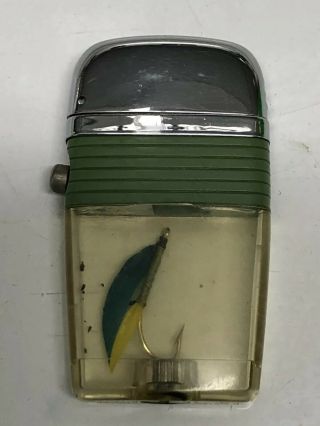 Vintage Scripto Vu Fly Fishing Lure Hook Lighter Gold Hook,  Green Band