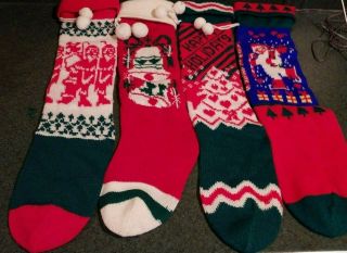 4 Vintage Knit Christmas Stockings Christmas Sweater Stockings With Poms 251