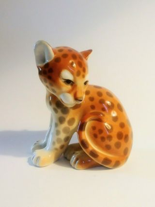 Vintage Ussr Lomonsov Cheetah Cub Porcelain Figurine Made In Russia Wild Cat