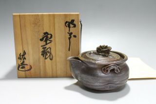 D899 Antique Japanese Bizen Pottery Houhin Handleless Teapot Kyusu Tsubaki Knob