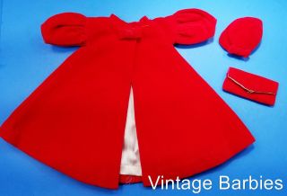 Barbie Doll Red Flare 939 Coat Purse & Hat Near Vintage 1960 