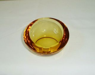 Vintage Mid - Century Modern Atomic Heavy Glass Orb Amber Ashtray