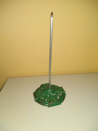 Vintage Green Cast Iron Receipt Spike Desk Top Bill Holder Invoice Spindle