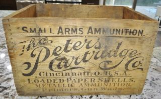 Peters Cartridge Co Wood Box Crate 12 Ga Paper Shotgun Shell Ammo Vtg Antique