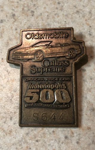 Vintage 1988 Indianapolis 500 Pit Badge Bronze Press Pin Pass