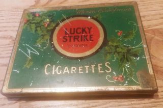 Vintage Lucky Strike " Merrie Christmas " Flat Fifties Cigarette Tin