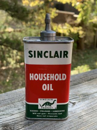 Vintage Sinclair Household Lead Top Handy Oiler 4 Oz Metal Can Gas Sign -