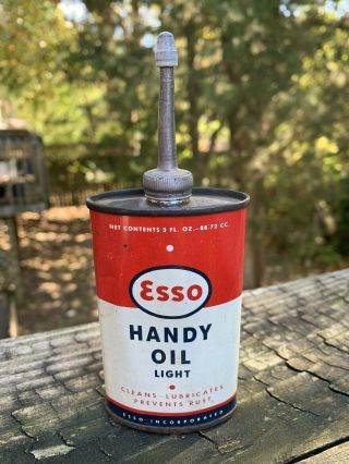 Vintage Esso Handy Oil Lead Top Handy Oiler 4 Oz Metal Oil Can Gas Sign