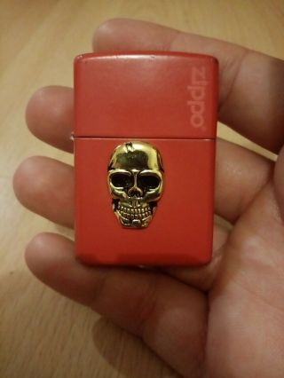 Red Zippo Lighter Skull Dated Xiv Fully Needs Petrol