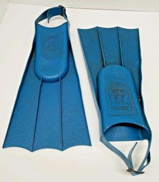 Vintage Aqua Explorer Blue Adjustable Swim Fins Flippers Size 8 - 10 Made In Usa