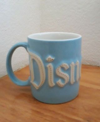 Vintage Disneyland Disney Parks Mug Embossed Letters Rare Cinderella Blue
