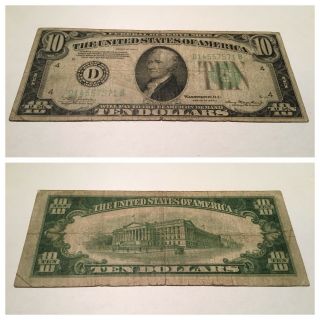 Vintage Ten $10 1934 - A Cleveland Federal Reserve Note Dollar Bill Green Seal Frn