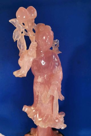 Large Antique Carved Chinese Natural Rose Quartz Kwan Yin Figurine Sculpture 2