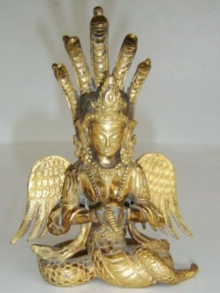 Interesting Antique Gilt Bronze God Figure Statue Chinese Sino Tibetan Buddha