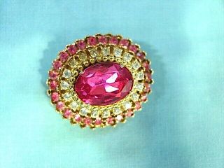 Fabulous Vintage Signed Coro Rosy Pink & Clear Rhinestone Pin Brooch - 3 - D