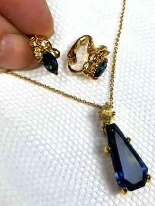 Vintage Sapphire Christian Dior Pendant Necklace And Earring Set