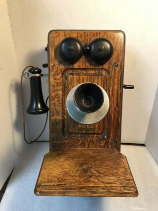 Antique 1900’s Kellogg Hand Crank Oak Wood Wall Telephone Phone