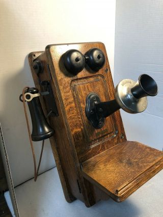 Antique 1900’s Kellogg Hand Crank Oak Wood Wall Telephone Phone 2