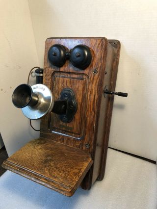 Antique 1900’s Kellogg Hand Crank Oak Wood Wall Telephone Phone 3