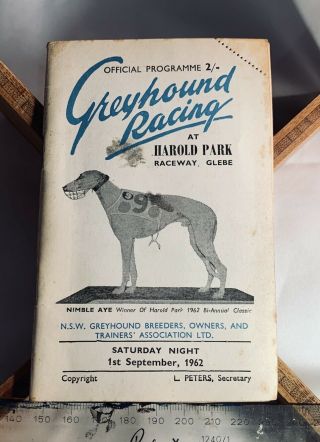 Greyhound Racing,  Harold Park,  Glebe,  Vintage Program,  1962,  Sydney,  Australia