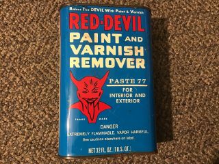 Vintage Red Devil Paint Varnish Remover Oil Can Halloween