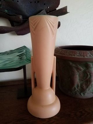 Rare Vintage 30s Tan Coors Colorado Pottery Vail Art Deco Two Column Vase 12 "