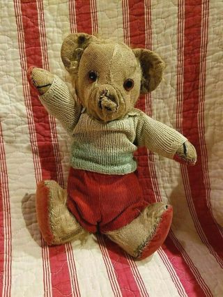 Antique Vtge Old English Merrythought Bingie Teddy Bear Dressed As Found