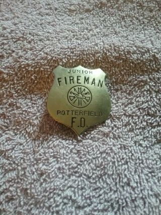 Rare Junior Fireman Badge Potterfield Fd By C H Hansen Co.  Chicago Illinois
