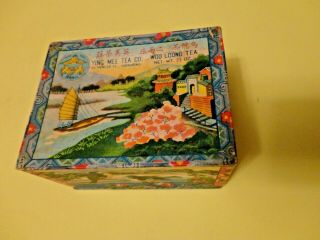 Vintage YING MEE TEA CO colorful art graphics Chinese Tea Box w/ tea 2