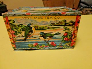 Vintage YING MEE TEA CO colorful art graphics Chinese Tea Box w/ tea 3