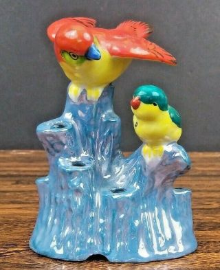 Vintage Lusterware Birds In Tree Flower Frog Figurine Hand Painted Ceramic Japan