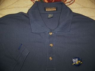 Vintage Wwe Embroidered Logo Golf Polo Dress Shirt Blue Sz Xl Wwf Ecw Nwo Wcw