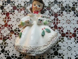 Vintage Relco Japan Christmas Shopper Girl W/ Gifts Ceramic Figurine Holly Vgc