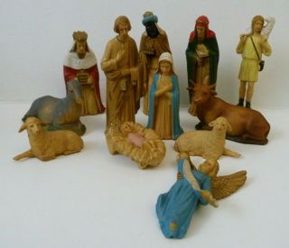 Vintage Nativity Art Plastic 12 Piece Set 1960s Hong Kong Plastic Figurines Mcm