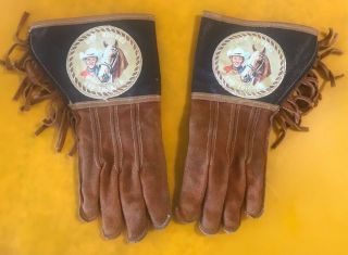 Vintage Pair Roy Rogers And Trigger Kids Leather Gloves Pristine