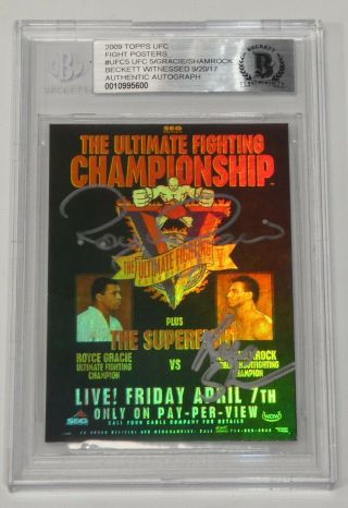 Royce Gracie & Ken Shamrock Signed 2009 Topps Ufc 5 Fight Poster Card Bas 1