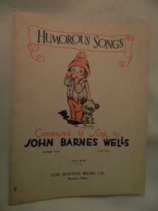 Vintage 1927 Sheet Music Book " Humorous Songs " John Barnes Weells - Boston Music