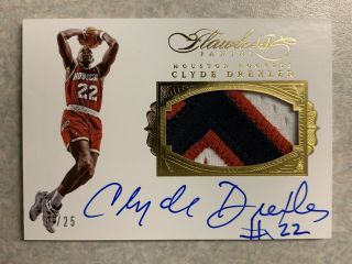 2015 - 16 Panini Flawless Clyde Drexler Patch On - Card Inscribed Auto ’d 08/25