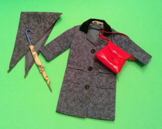 Vintage Ideal Tammy Doll Puddle Jumper Outfit Blue Coat Umbrella Red Purse
