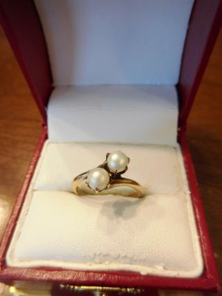 Antique Vintage Toi Et Moi 14k Yellow Gold Bypass Pearl Ring (894)