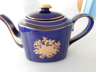 Vintage Arthur Wood 6 Cup Teapot Cobalt Blue Gold England Boston Haddon