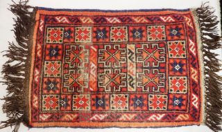 Handmade Vintage Small Red Wool Rug With Aztec Or South American Designs 28 " X16 "