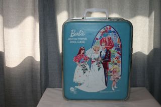 Vintage 1958 Barbie And Her Friends Doll Case Blue W Bride Bridal Party