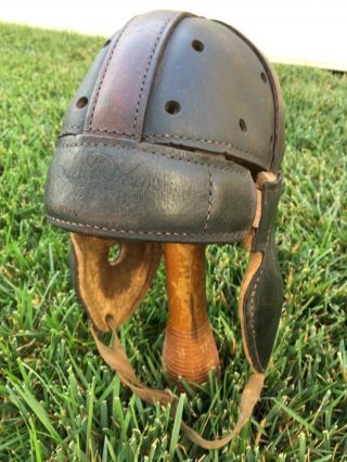 Awesome Antique Old 1920s Dog Ear Vintage All Leather Football Helmet Early Wow