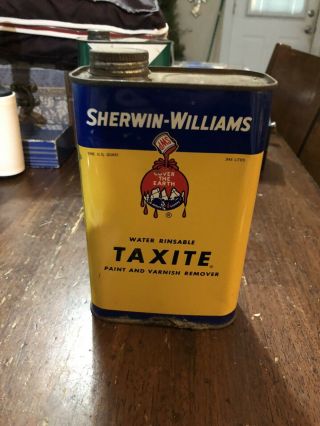 Vintage Sherwin - Williams Taxite Paint Varnish Empty Tin Half Pint Paper Label