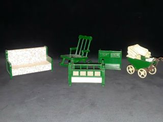Vintage 1985 Sylvanian Families Calico Critters Stroller Couch Rocker Crib Shelf